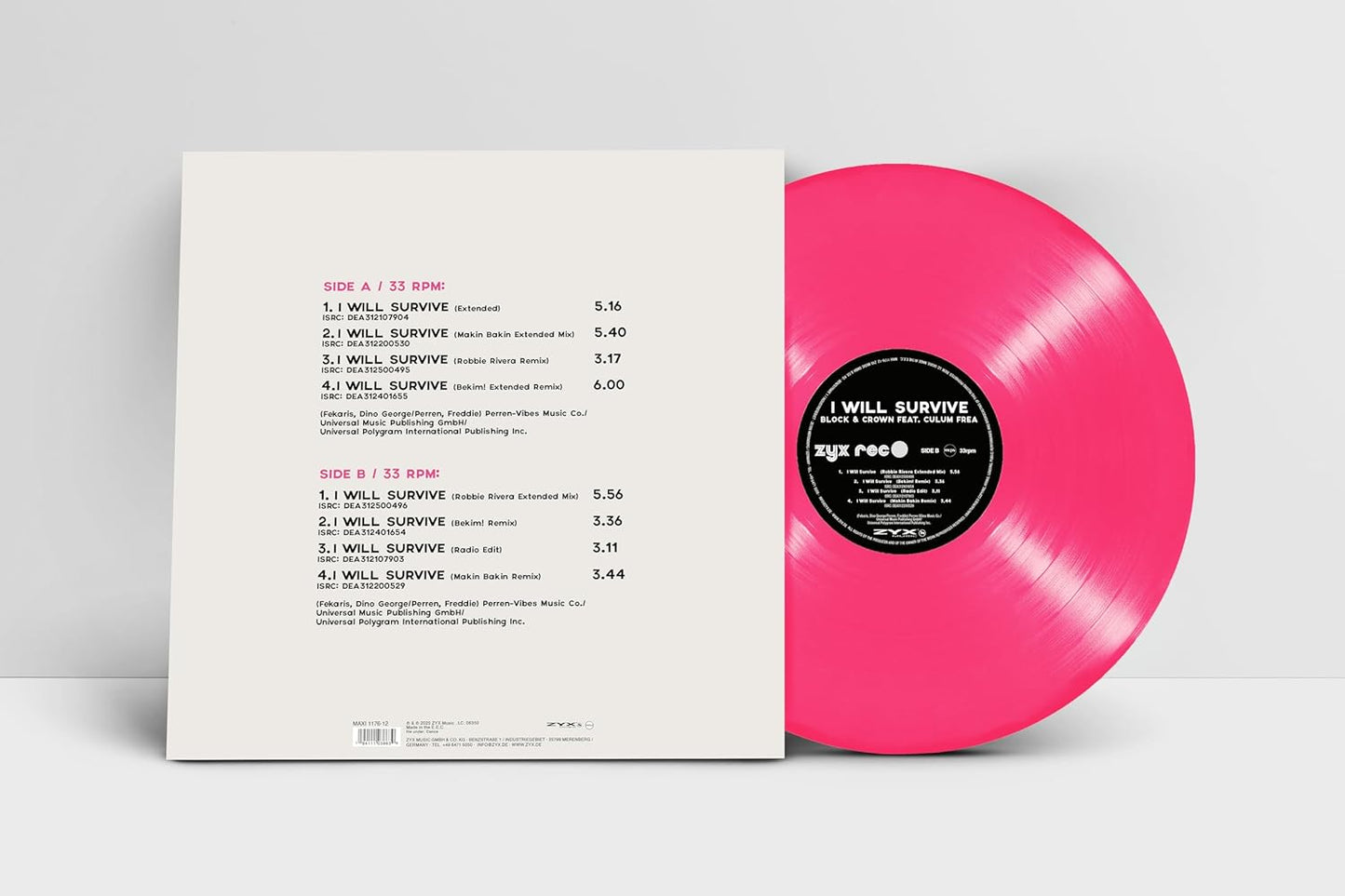 Block & Crown feat. Culum Frea - I will survive (Pink vinyl) (12" Maxi Single)