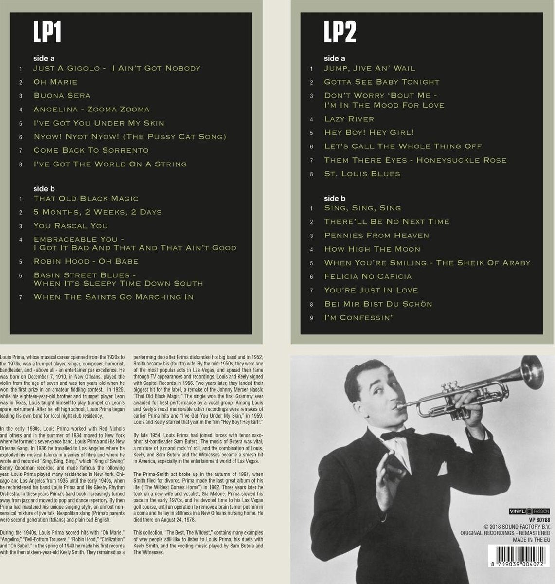 Louis Prima - The Best The Wildest (Limited solid yellow & transparent green vinyl) (2LP)