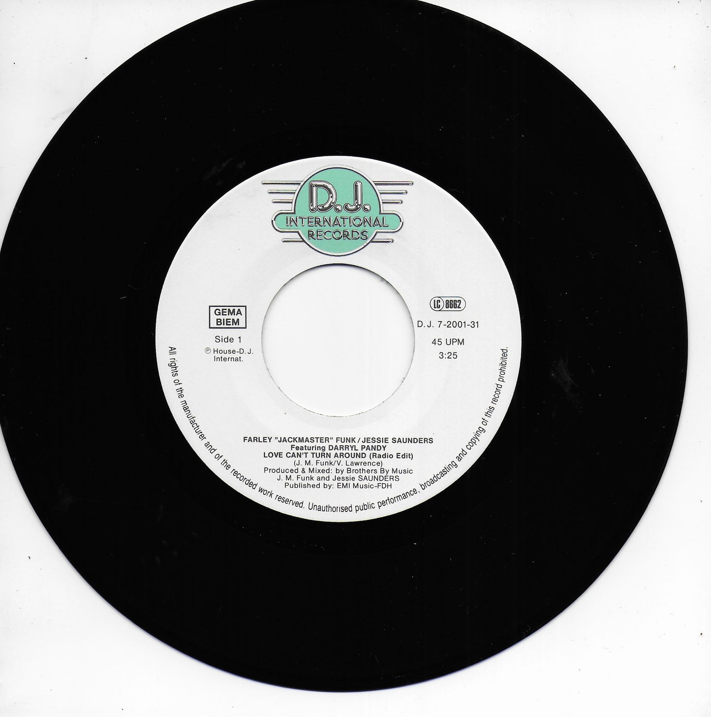 Farley 'Jackmaster' Funk & Jessie Saunders - Love can't turn around (Duitse uitgave)