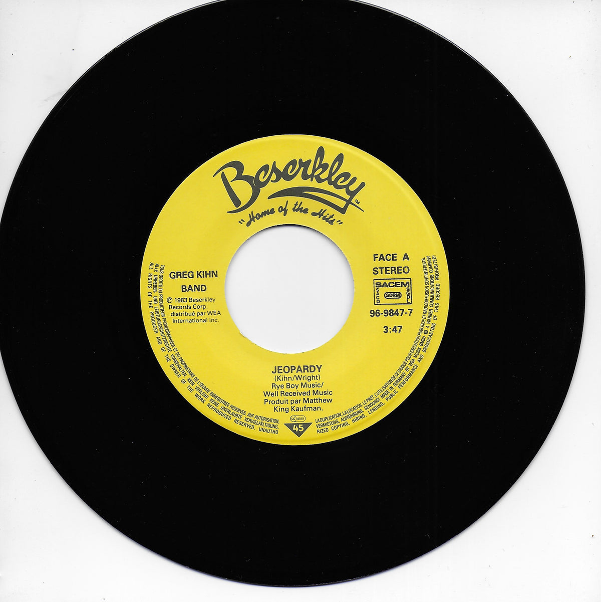 Greg Kihn Band - Jeopardy (Duitse uitgave)