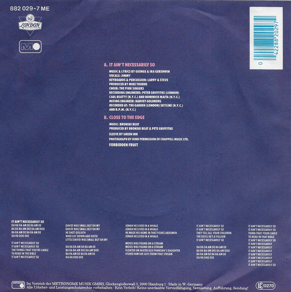 Bronski Beat - It ain't necessarily so (Duitse uitgave)