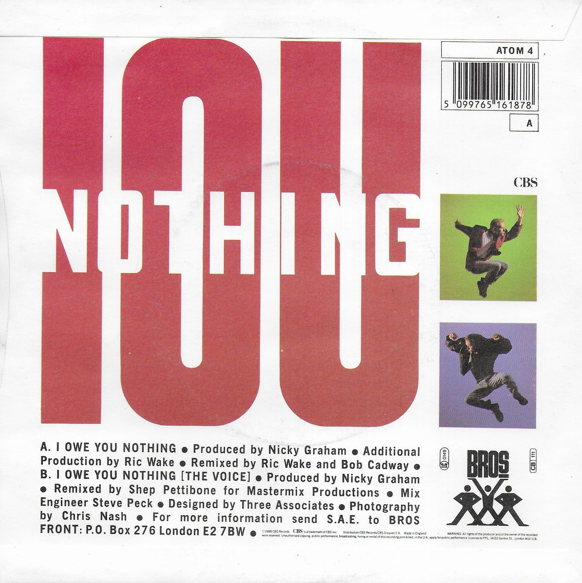 Bros - I owe you nothing (Engelse uitgave)
