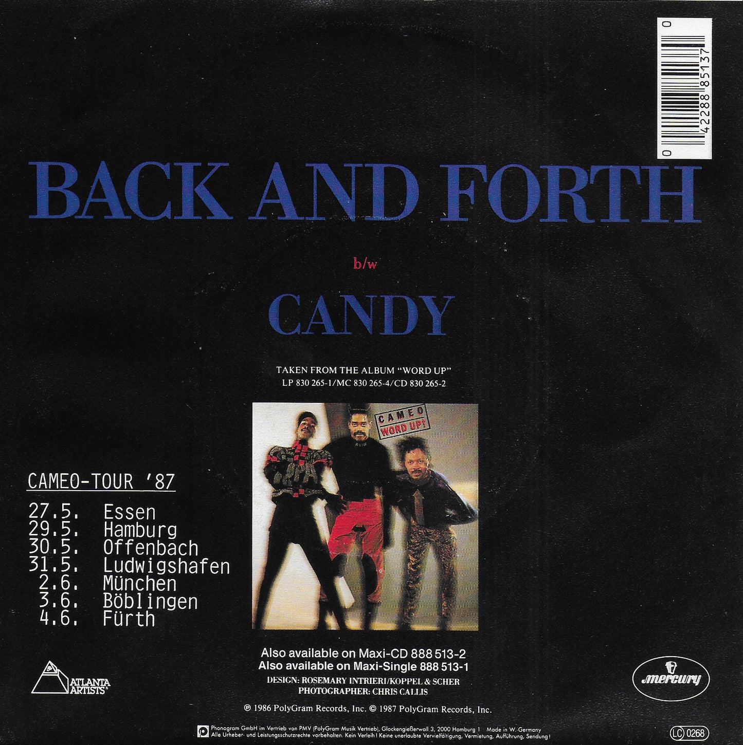 Cameo - Back & forth / Candy (Duitse uitgave)