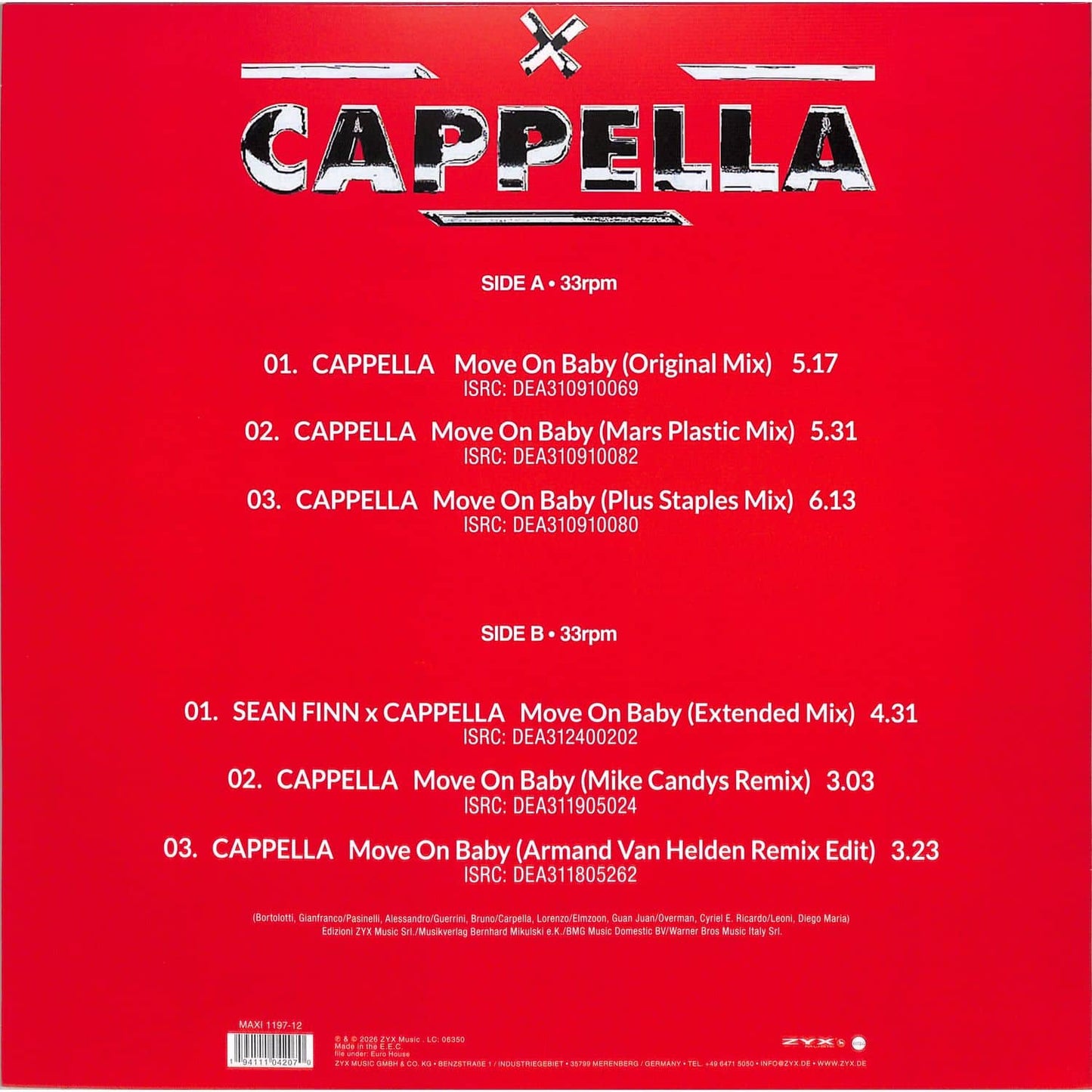 Cappella - Move on baby (Limited splattered vinyl) (12" Maxi Single)