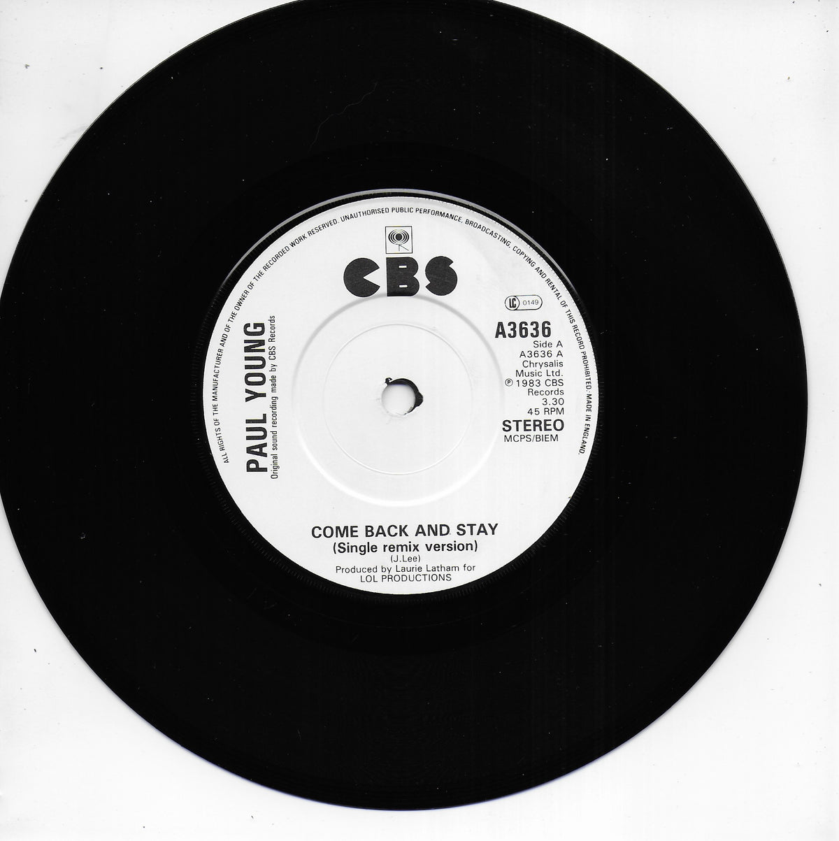 Paul Young - Come back and stay (Engelse uitgave)