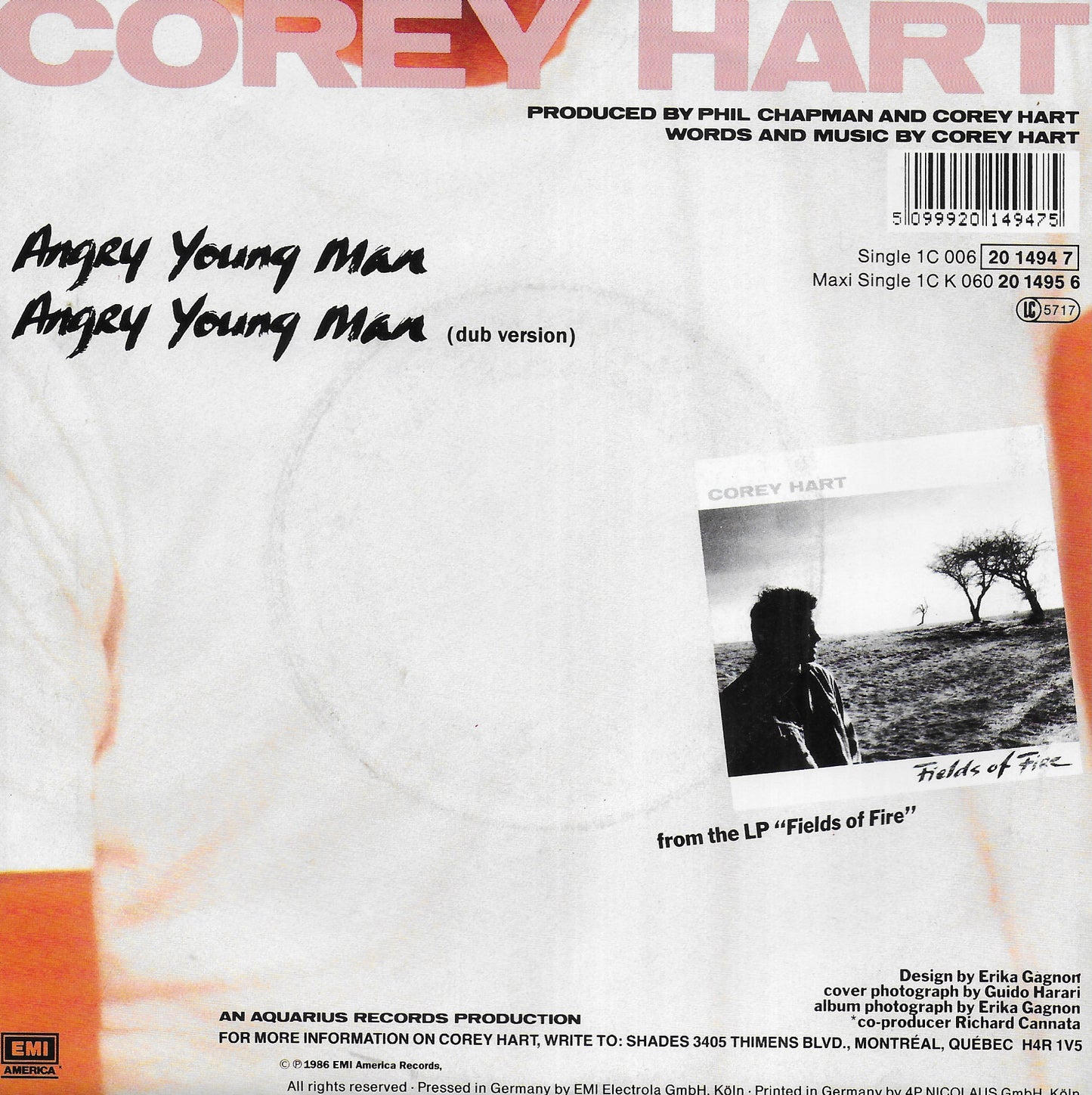 Corey Hart - Angry young man (Duitse uitgave)