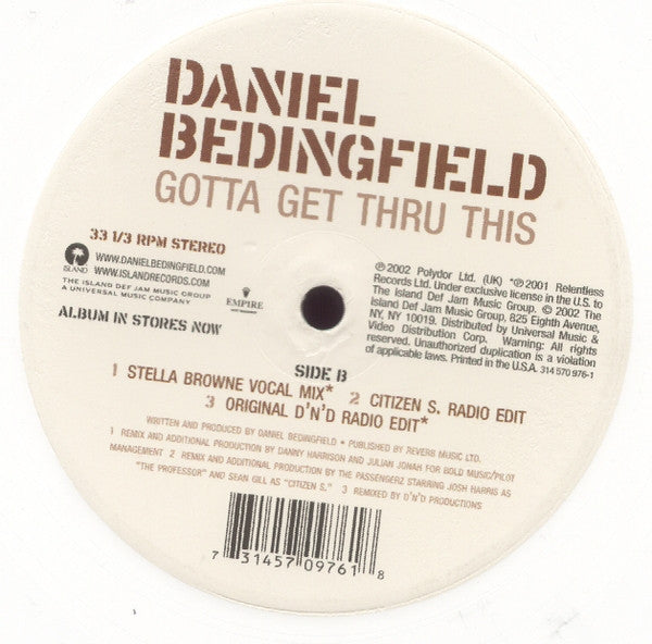 Daniel Bedingfield - Gotta get thru this (12" Maxi Single)