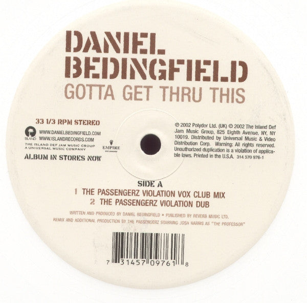 Daniel Bedingfield - Gotta get thru this (12" Maxi Single)