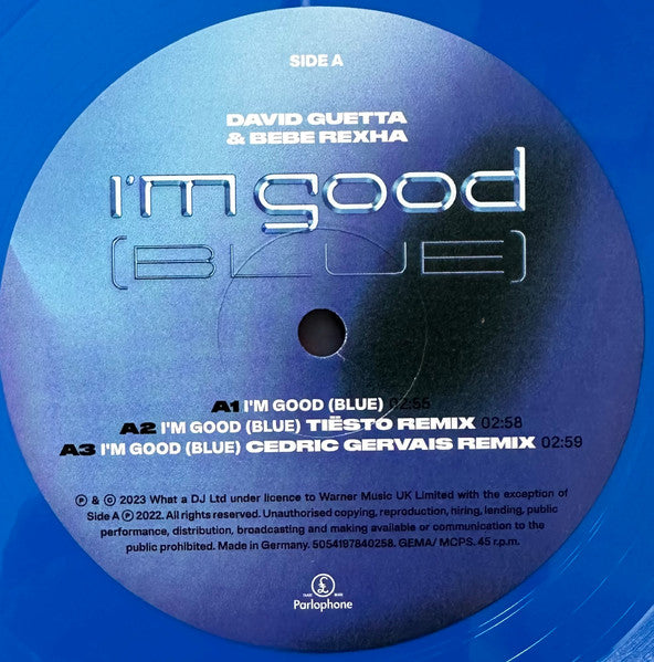 David Guetta & BeBe Rexha - I'm good (blue) / David Guetta & Anne-Marie & Coi Leray - Baby don't hurt me (Limited blue vinyl) (12" Maxi Single)