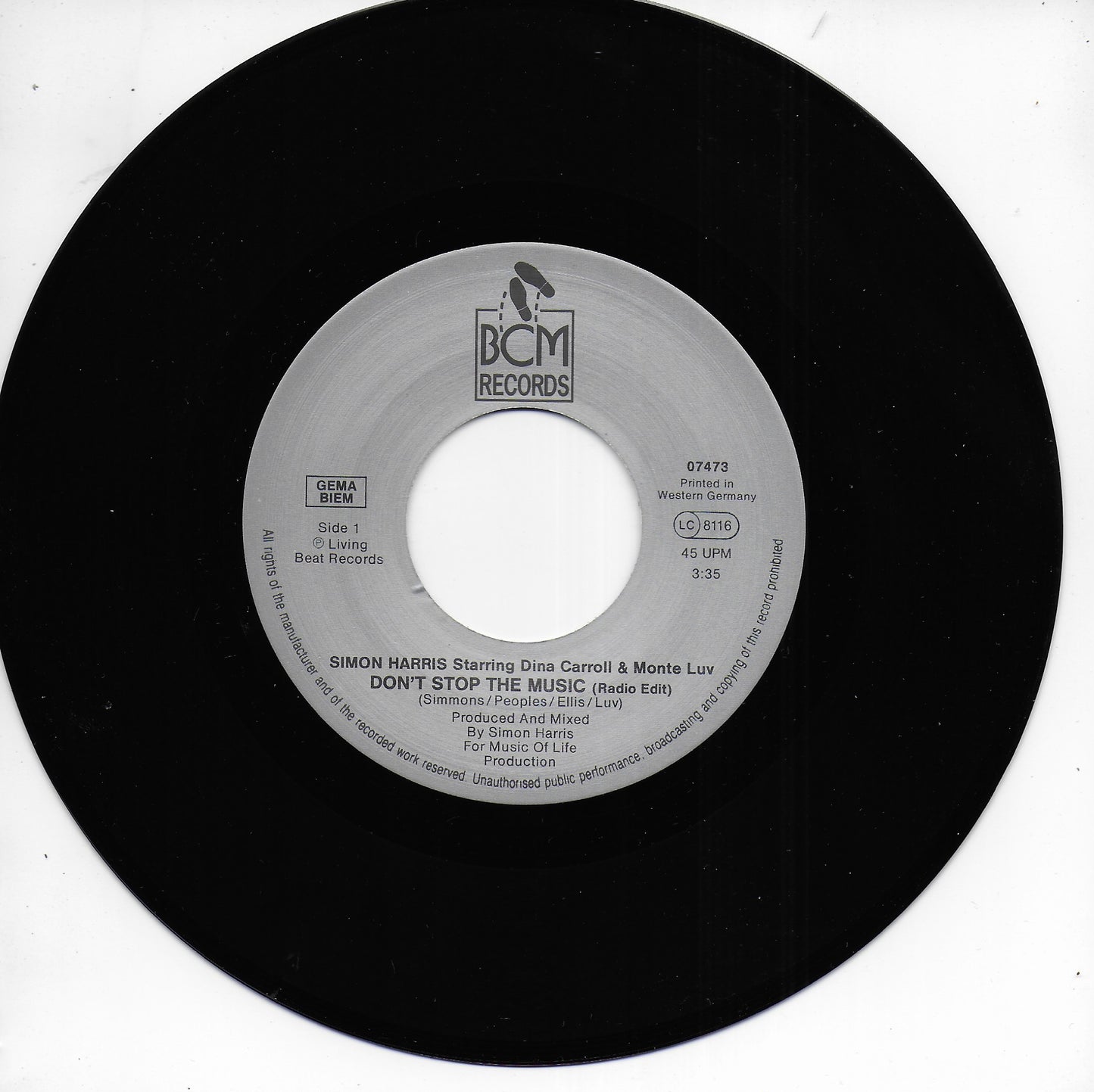 Simon Harris starring Dina Carroll & Monte Luv - Don't stop the music (Duitse uitgave)