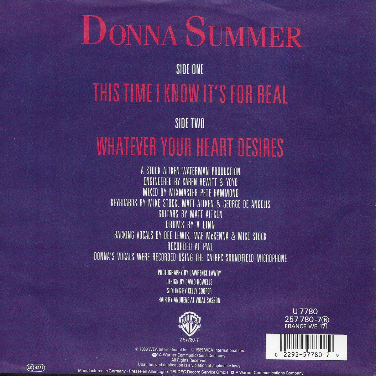 Donna Summer - This time i know it's for real (Europese uitgave)