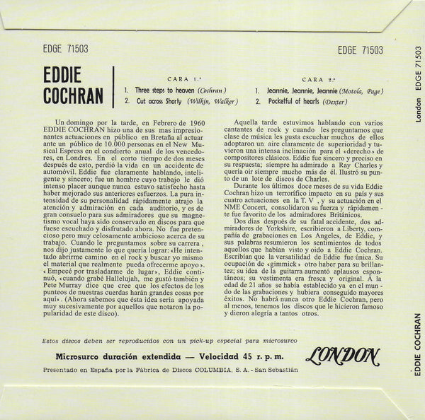 Eddie Cochran - Three steps to heaven (Spaanse uitgave)