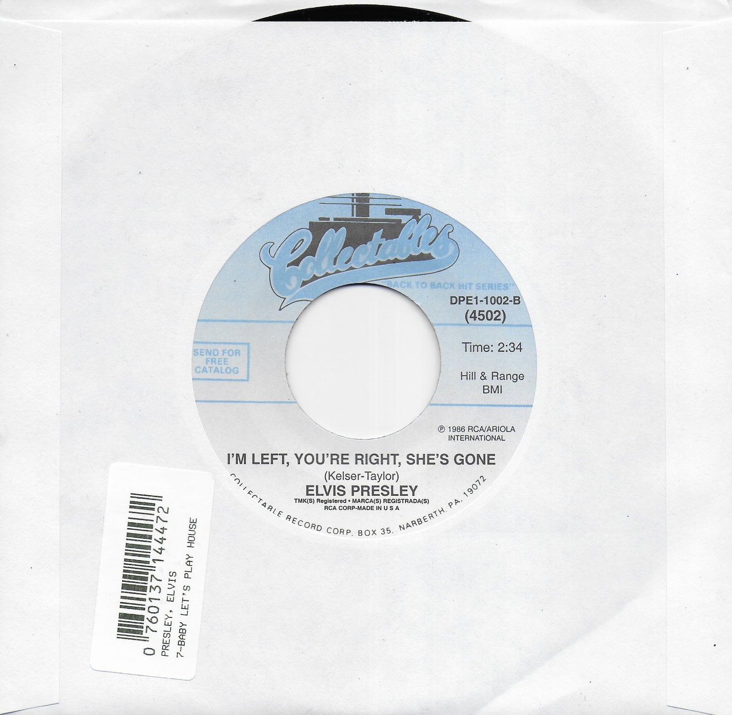Elvis Presley - Baby let's play house / I'm left, you're right, she's gone