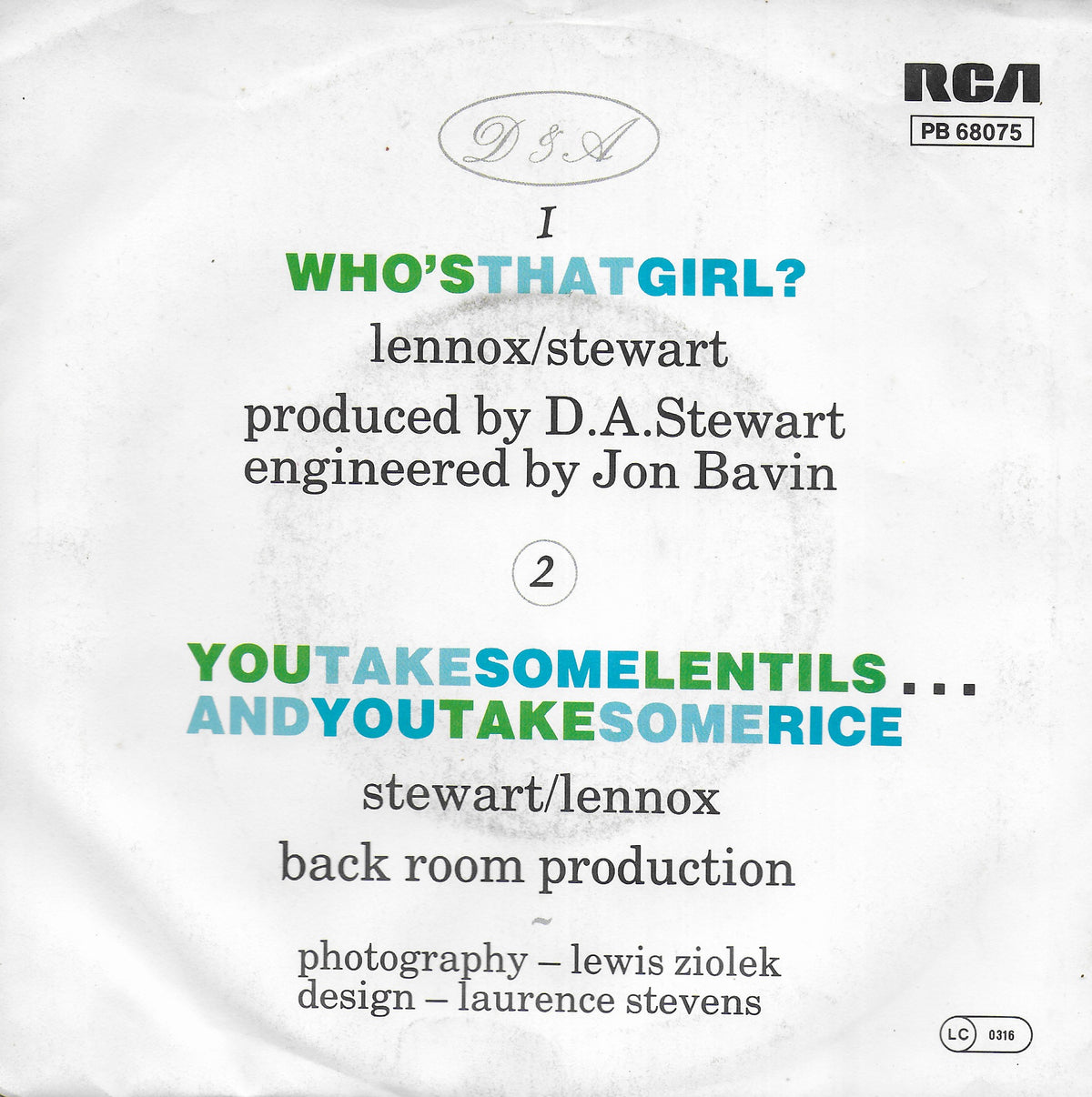 Eurythmics - Who's that girl? (Duitse uitgave)