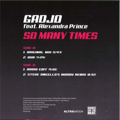 Gadjo feat. Alexandra Prince - So many times (Translucent pink vinyl) (12" Maxi Single)