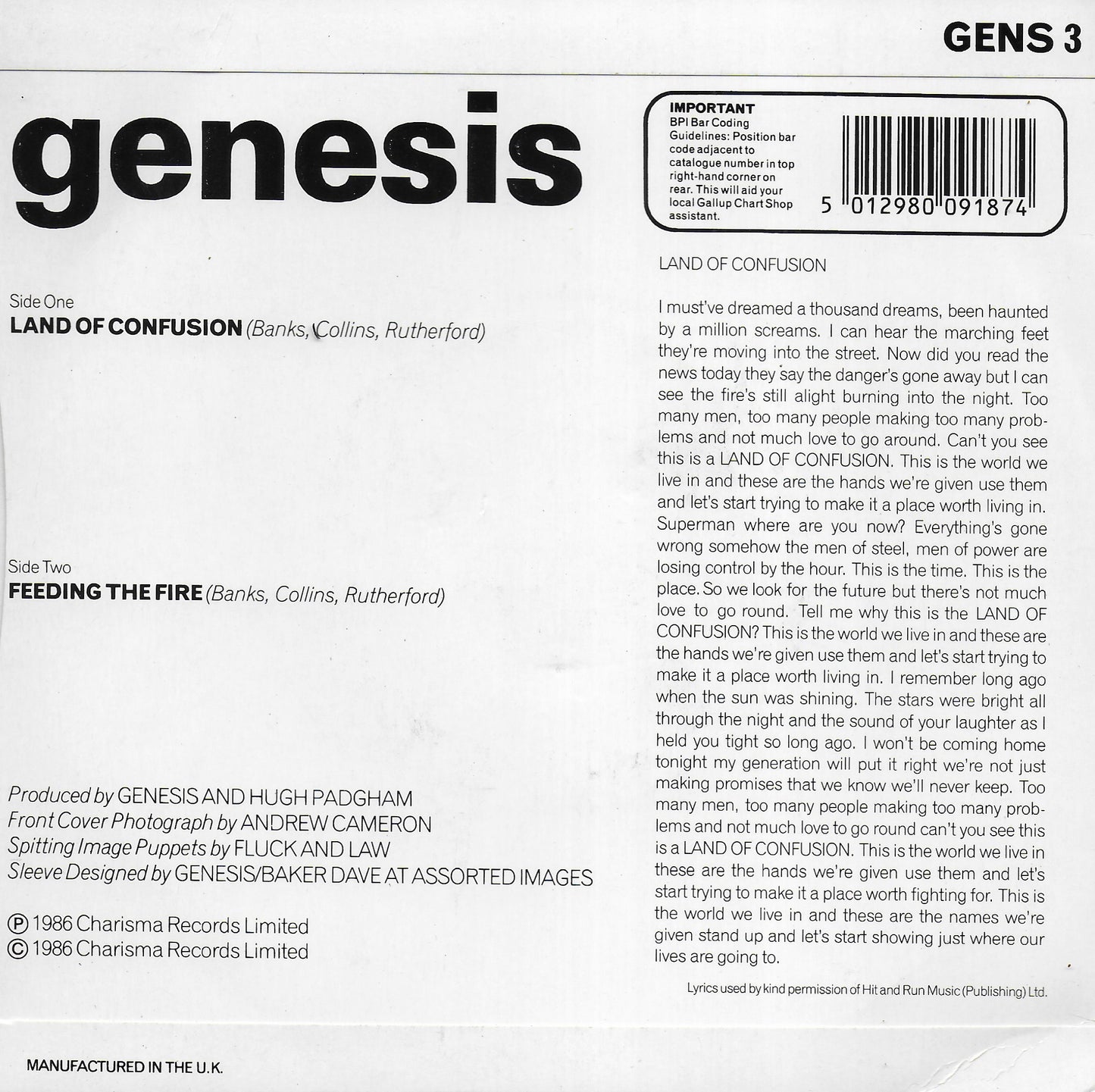 Genesis - Land of confusion (Engelse uitgave)
