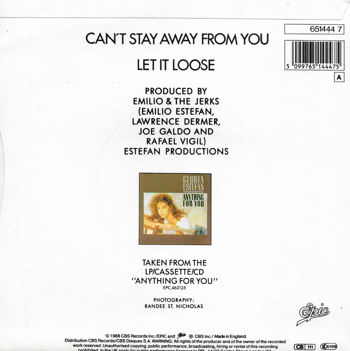 Gloria Estefan and Miami Sound Machine - Can't stay away from you (Engelse uitgave)