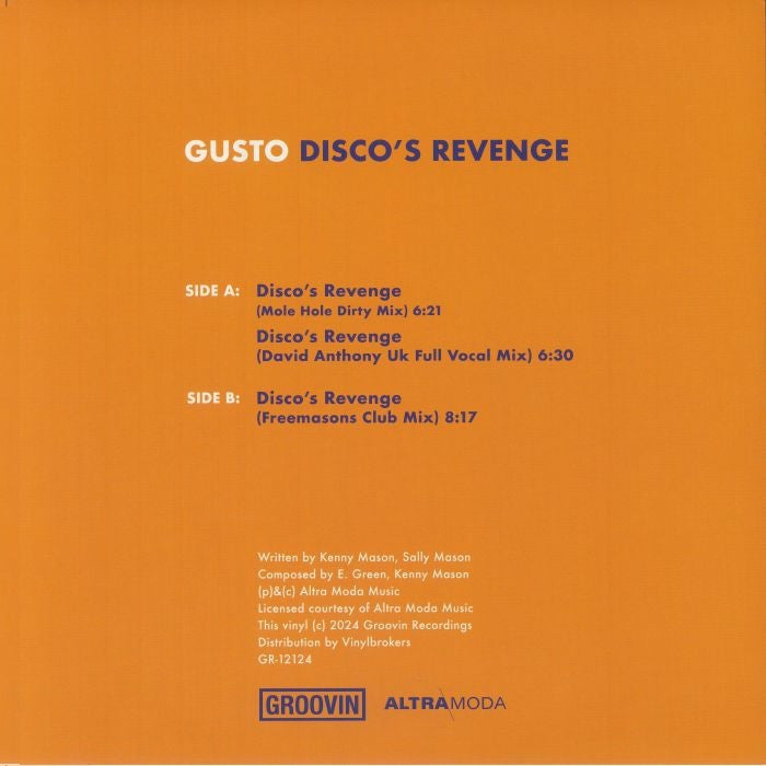 Gusto - Disco's revenge (Translucent blue vinyl) (12" Maxi Single)