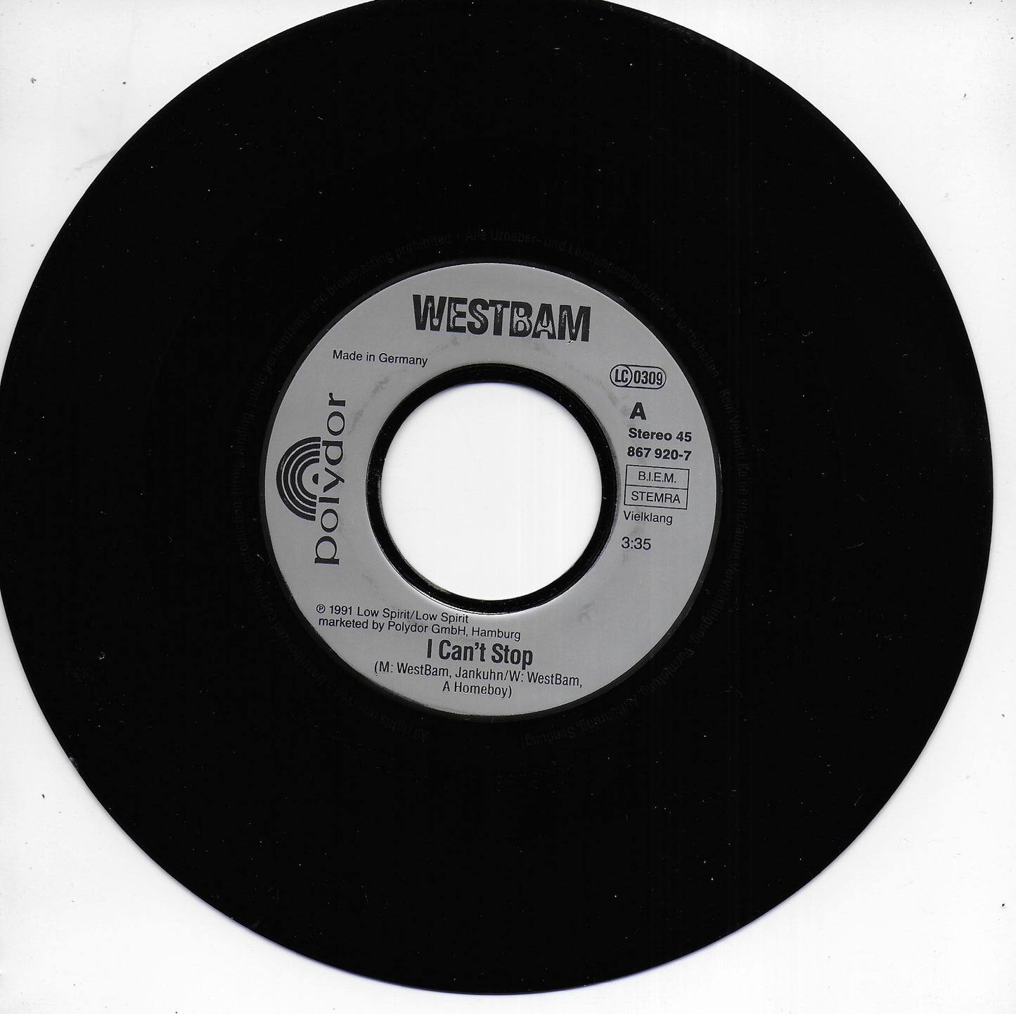 Westbam - I can't stop (Duitse uitgave)