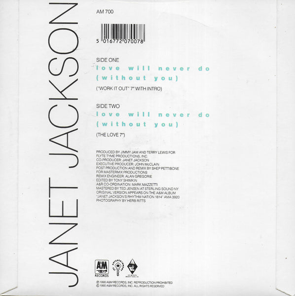 Janet Jackson - Love will never do (without you) (Engelse uitgave)