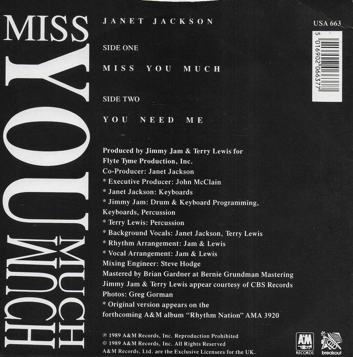 Janet Jackson - Miss you much (Engelse uitgave)