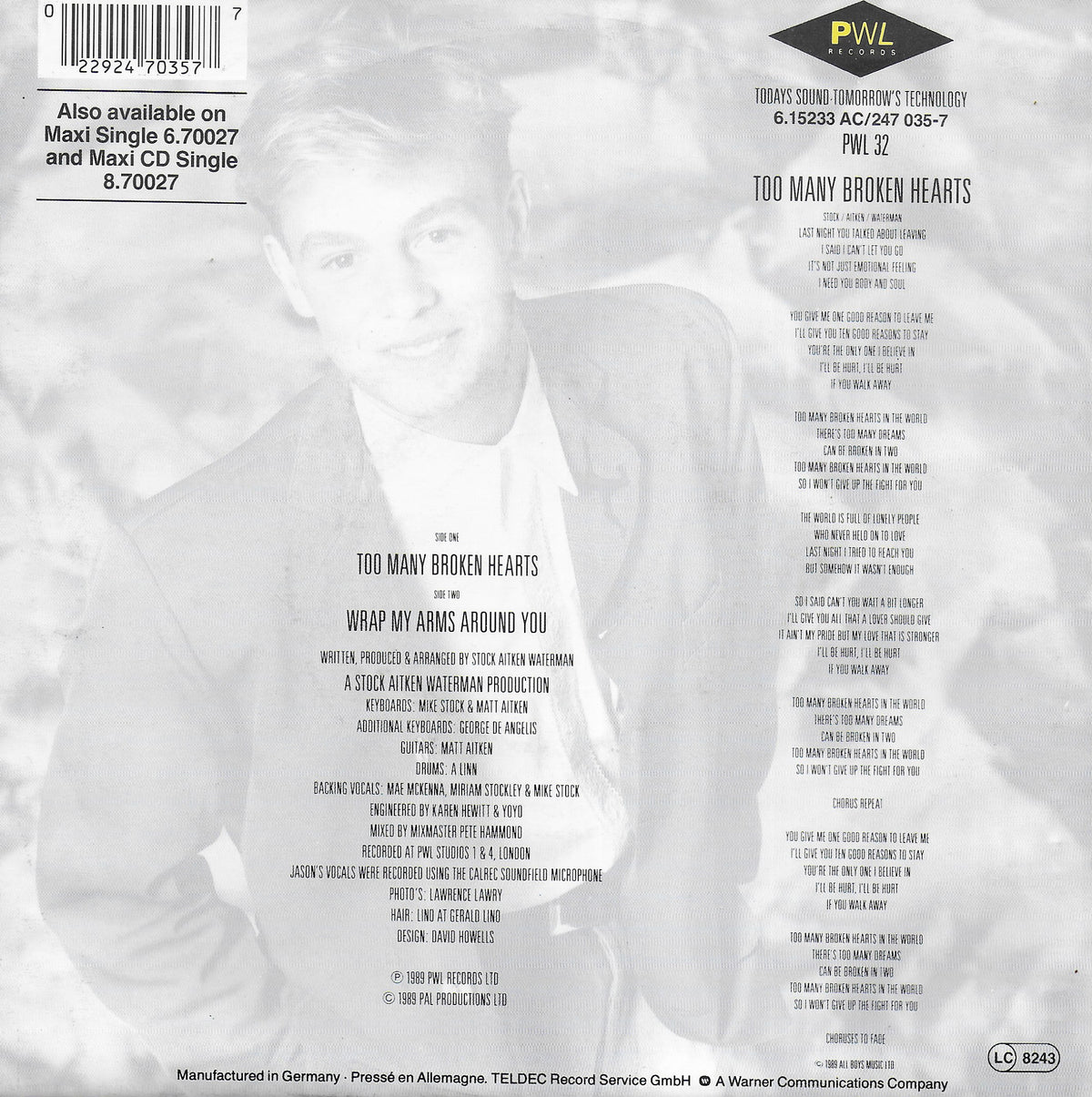 Jason Donovan - Too many broken hearts (Europese uitgave)