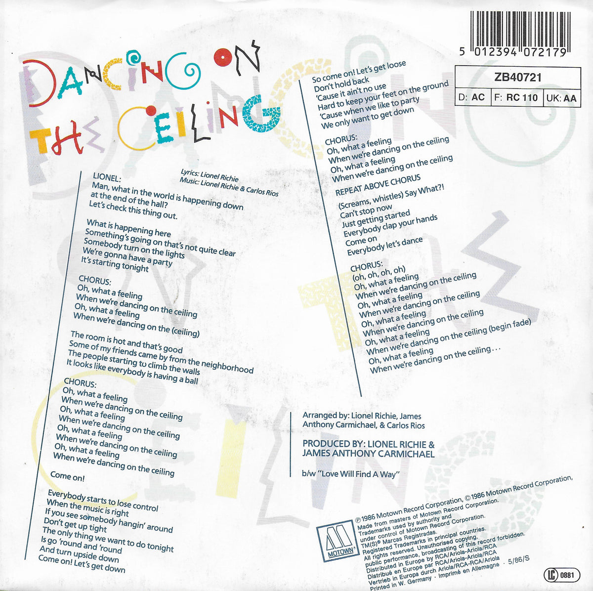 Lionel Richie - Dancing on the ceiling (Europese uitgave)