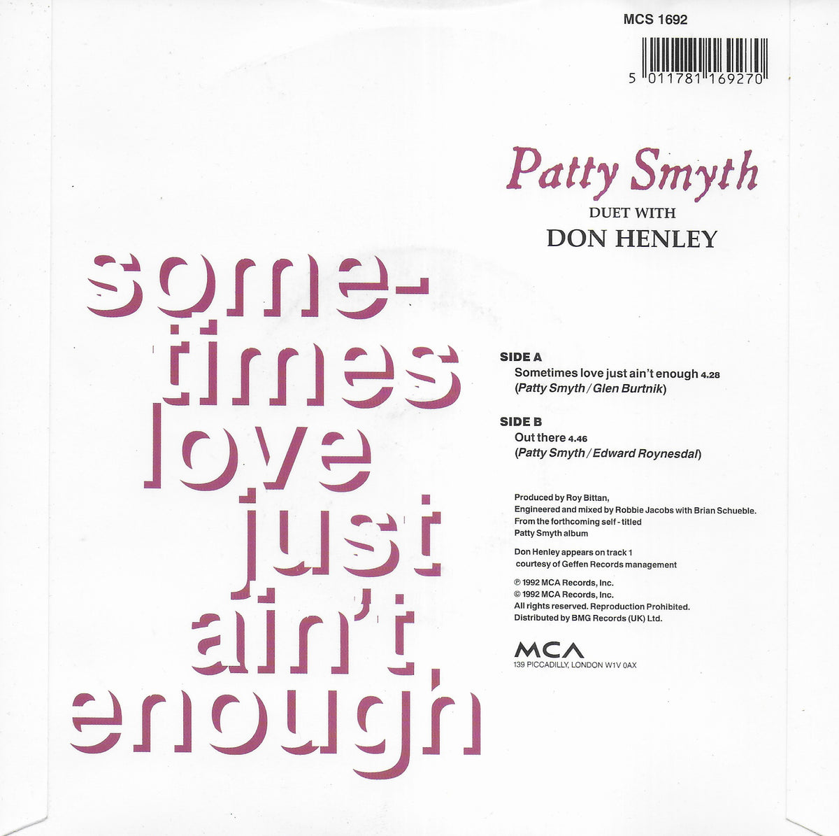 Patty Smyth (duet with Don Henley) - Sometimes love just ain't enough (Engelse uitgave)