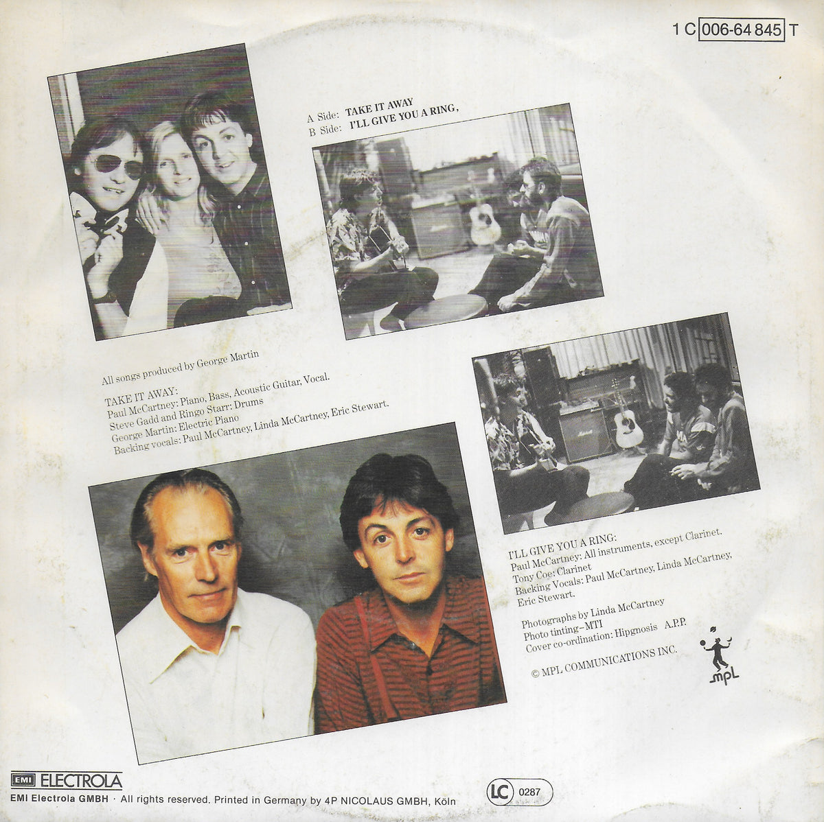 Paul McCartney - Take it away (Duitse uitgave)