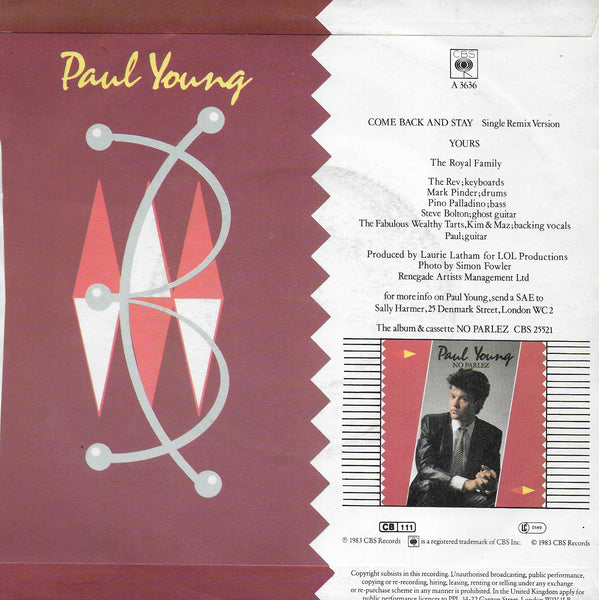 Paul Young - Come back and stay (Engelse uitgave)