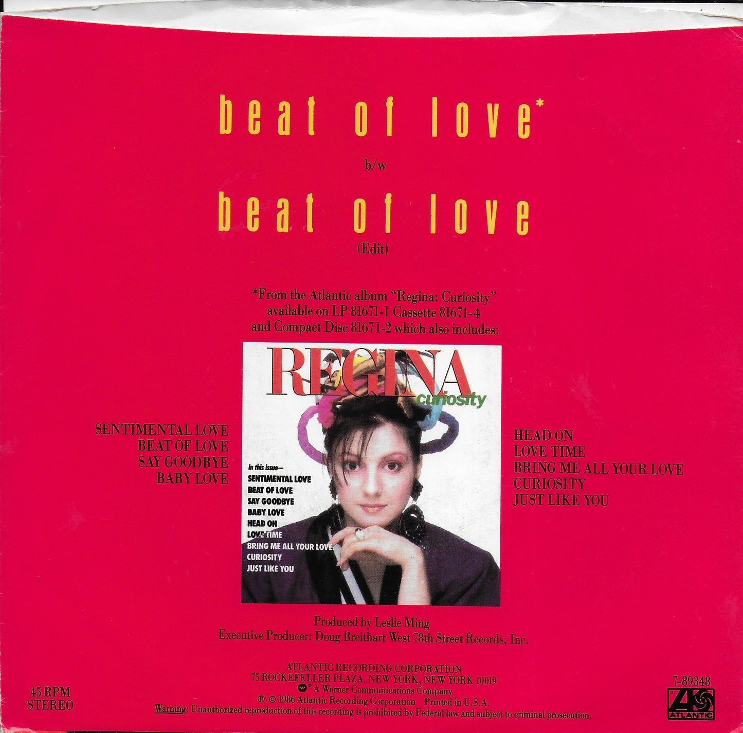 Regina - Beat of love (Amerikaanse uitgave)