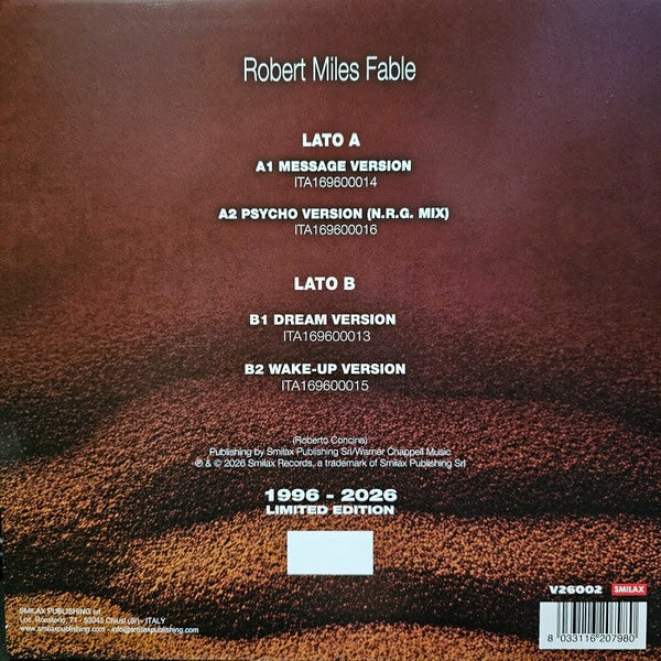 Robert Miles - Fable (1996-2026 limited blue edition) (12" Maxi Single)