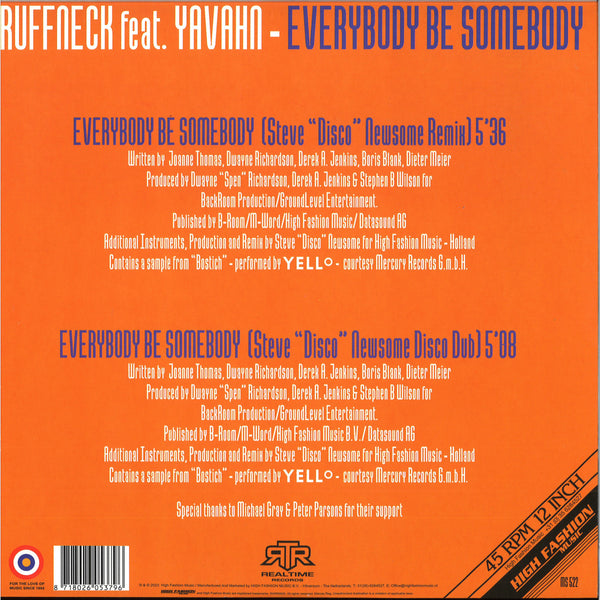 Ruffneck feat. Yavahn - Everybody be somebody (Steve Newsome remixes) (12" Maxi Single)