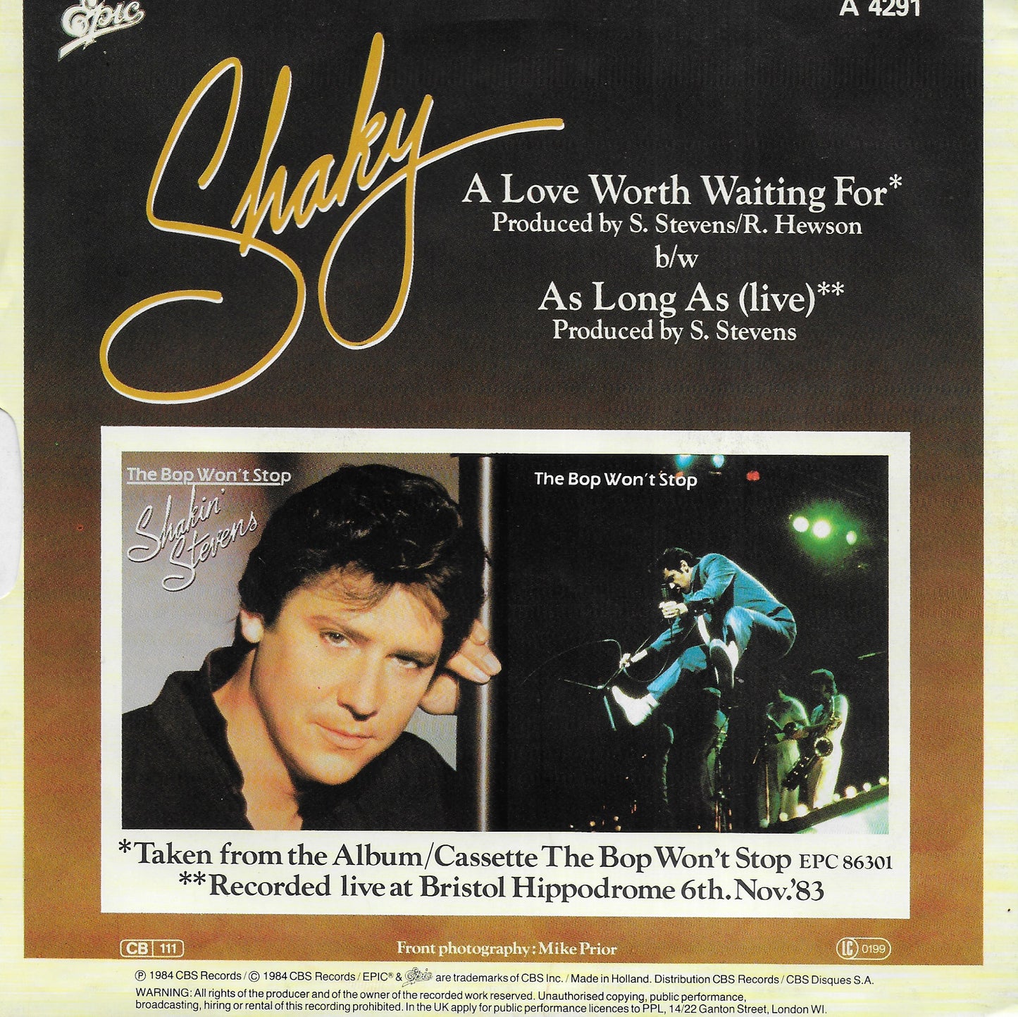 Shakin' Stevens - A love worth waiting for (Duitse uitgave)