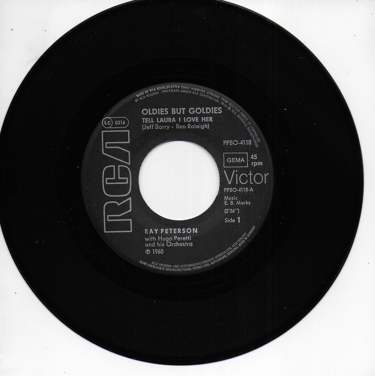 Ray Peterson - Tell Laura i love her / The wonder of you (Duitse uitgave)