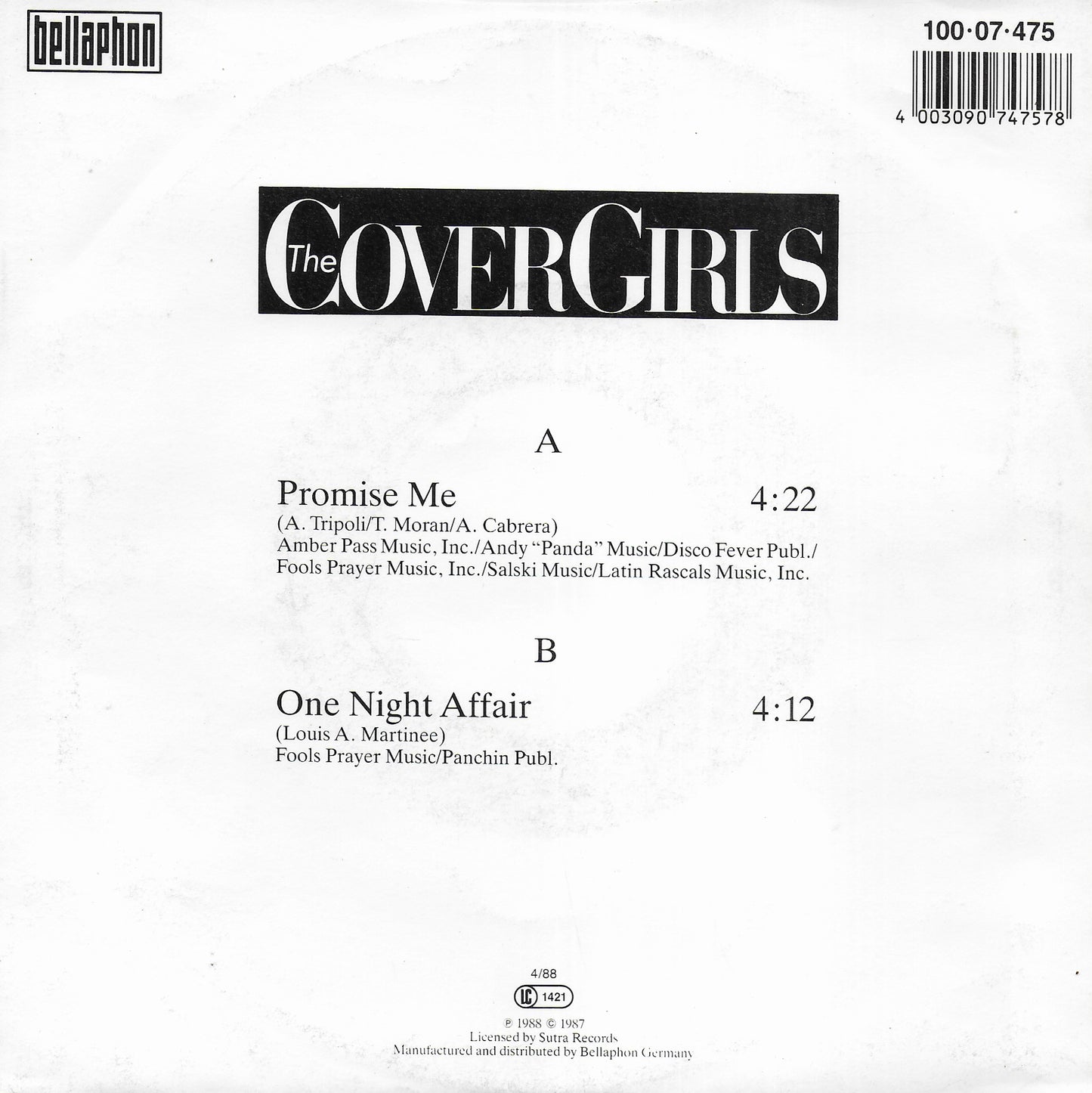 The Cover Girls - Promise me (Duitse uitgave)