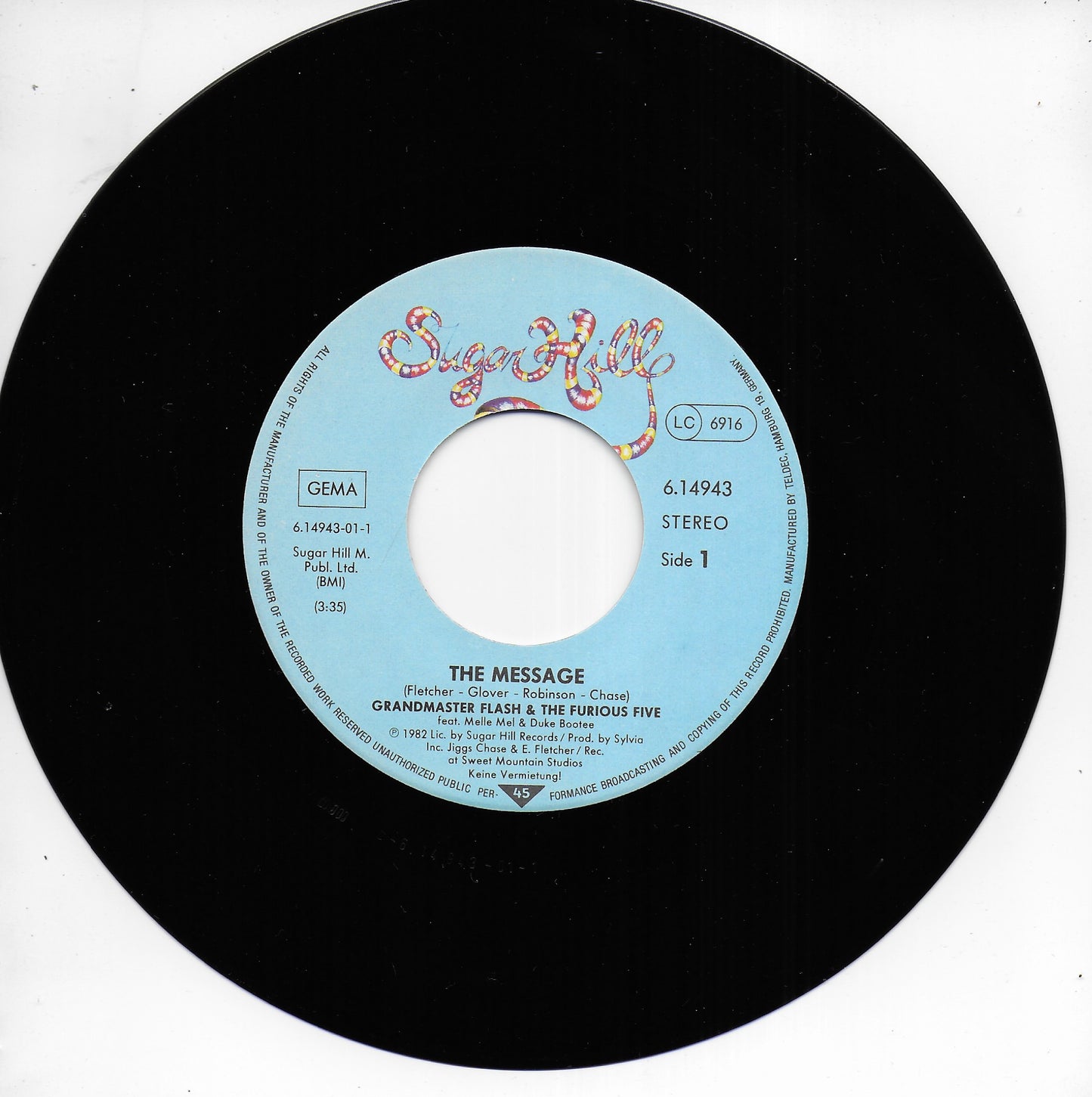 Grandmaster Flash & The Furious Five - The message / New York New York (Duitse uitgave)