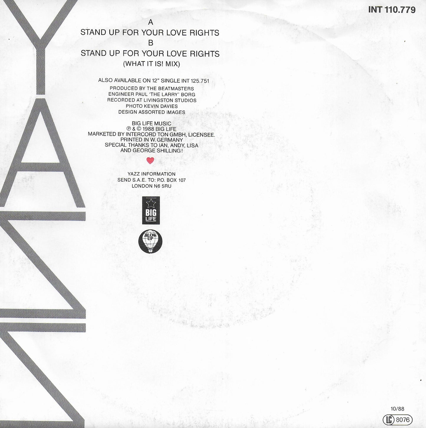 Yazz - Stand up for your love rights (Duitse uitgave, red vinyl)