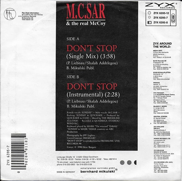M.C. Sar & The Real McCoy ft. Sunday - Don't stop