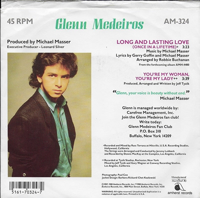 Glenn Medeiros - Long and lasting love (once in a lifetime) (Amerikaanse uitgave)