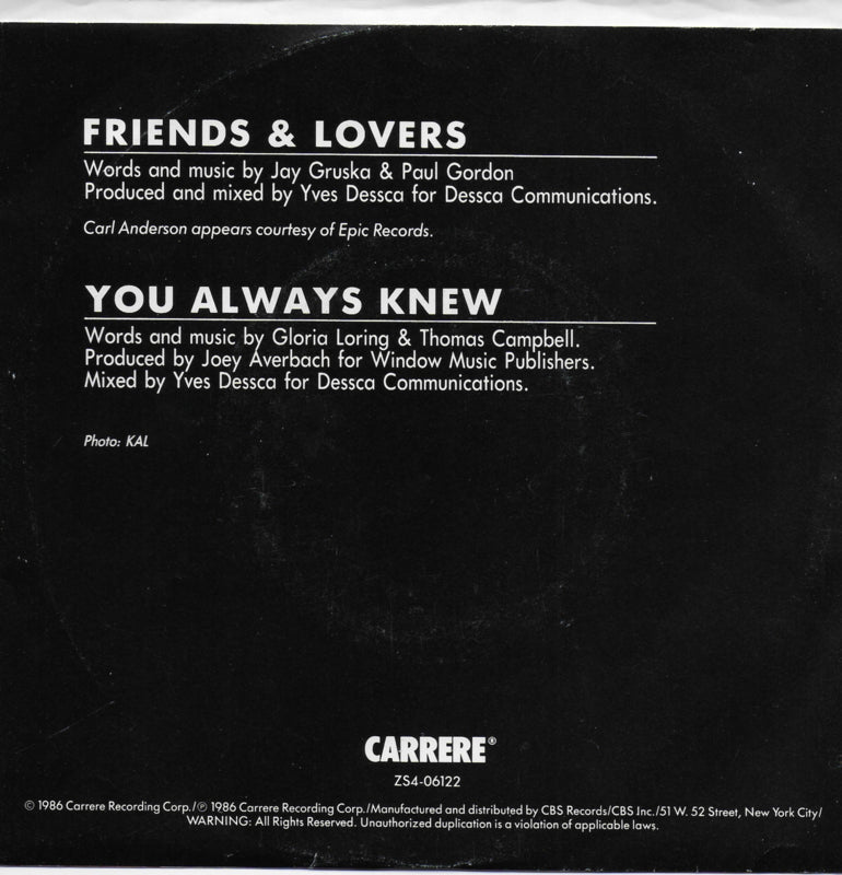 Gloria Loring & Carl Anderson - Friends & lovers (Amerikaanse uitgave)