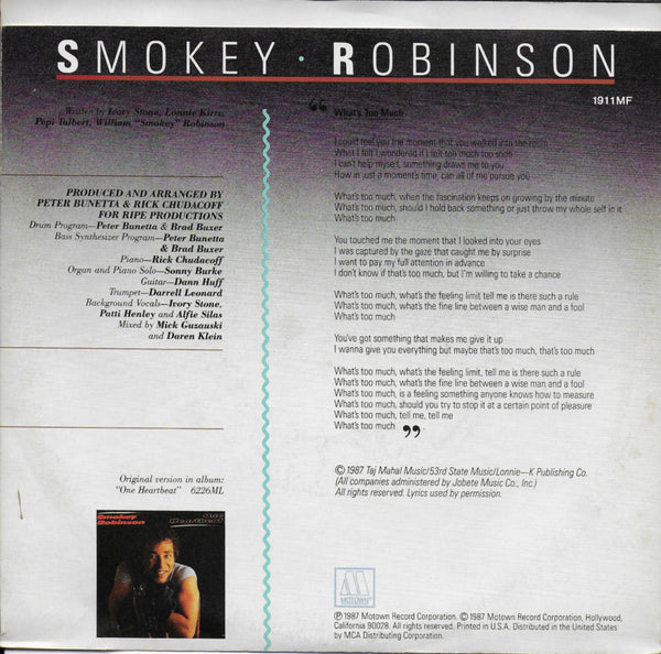 Smokey Robinson - What's too much (Amerikaanse uitgave)