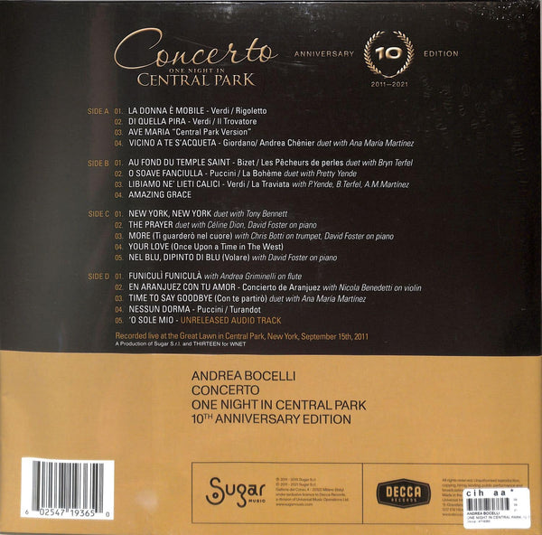 Andrea Bocelli - Concerto: One Night In Central Park (10th Anniversary) (Limited edition, gold vinyl) (2LP)