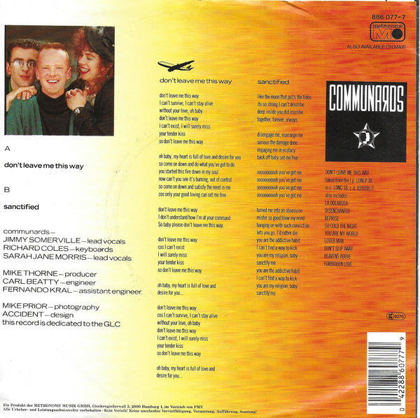 Communards - Don't leave me this way (Duitse uitgave)