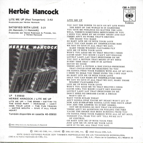 Herbie Hancock - Lite me up (Spaanse uitgave)