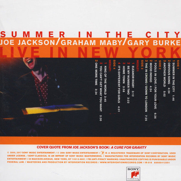 Joe Jackson, Graham maby, Gary Burke - Summer In The City (Live In New York)  (Limited edition, orange vinyl) (2LP)