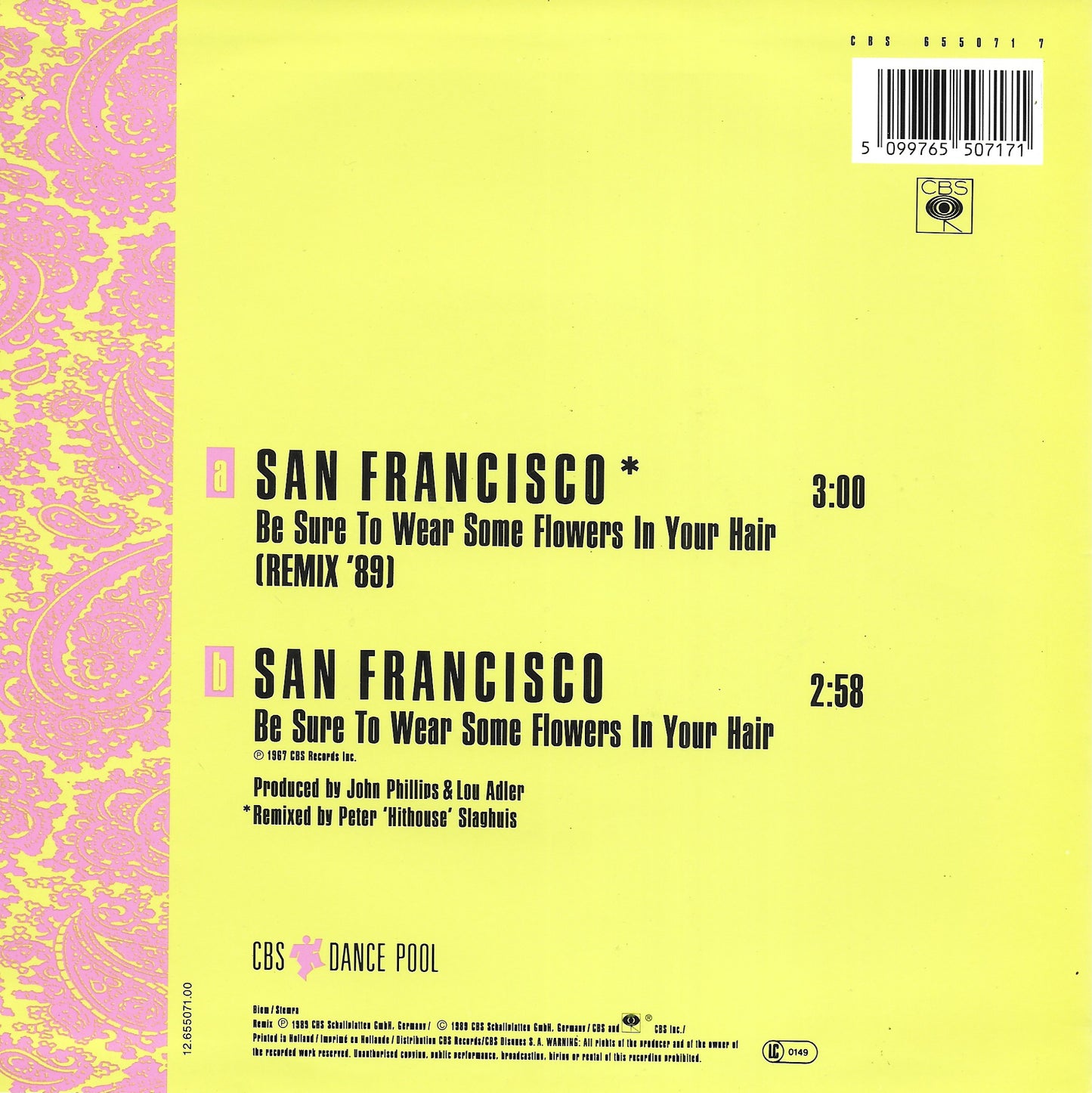 Scott McKenzie - San Francisco (Be sure to wear flowers in your hair) (remix '89)