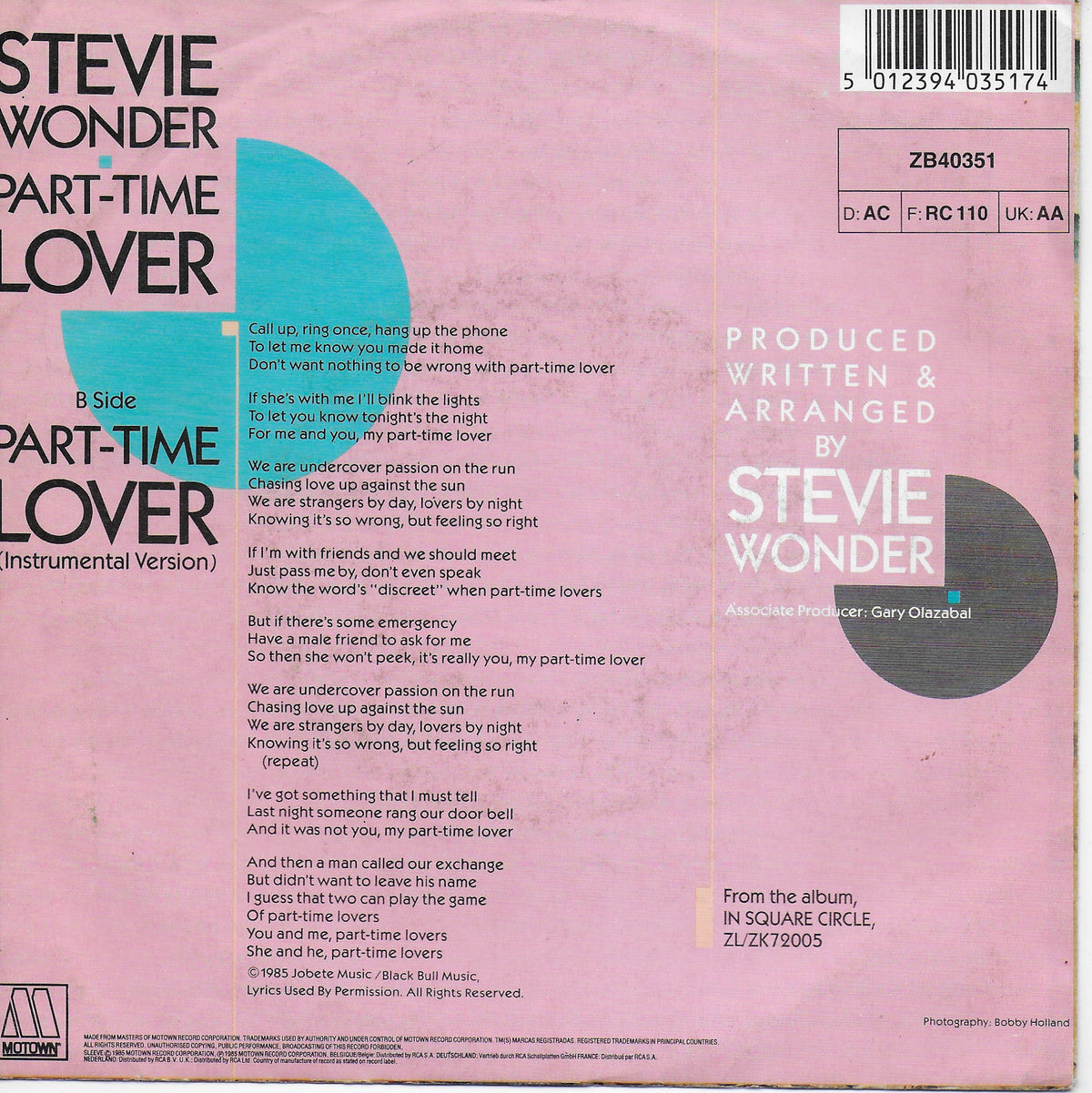 Stevie Wonder - Part-time lover (Duitse uitgave)
