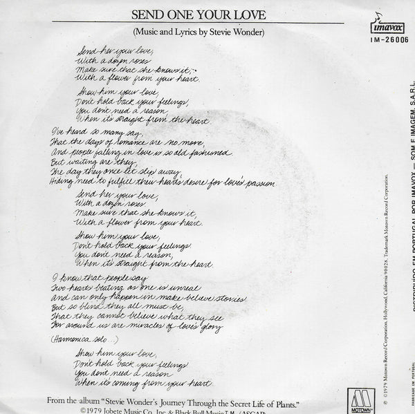 Stevie Wonder - Send one your love (Portugese uitgave)