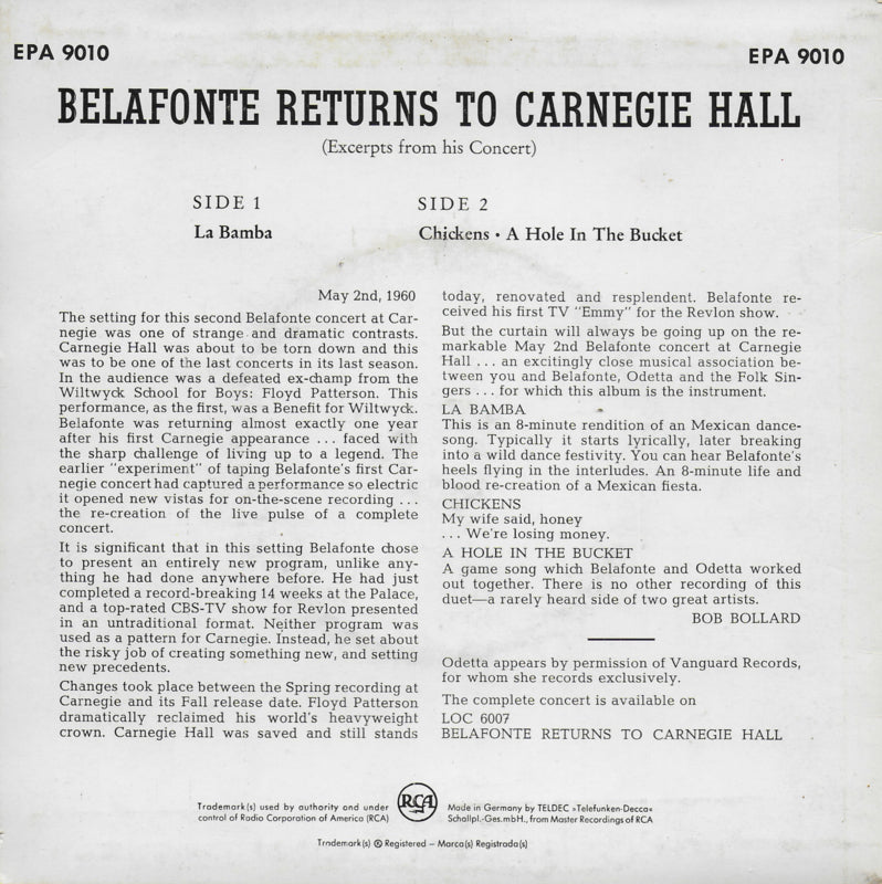 Harry Belafonte - Belafonte returns to Carnegie Hall